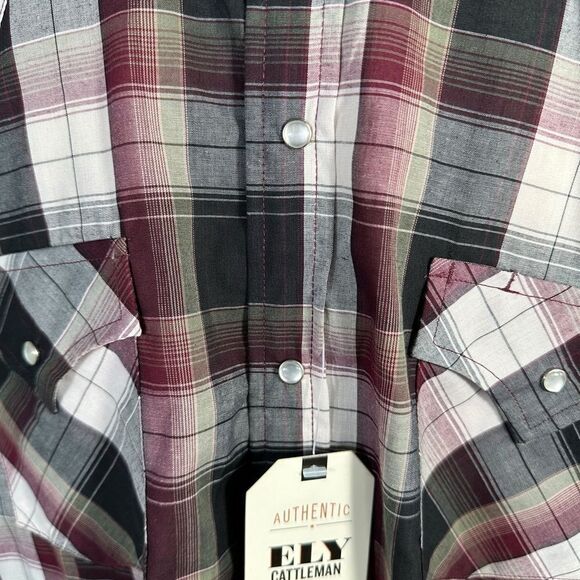 Ely Cattlemen Mens Long Sleeve Plaid Pearl Snap Western Long Sleeve Shirt - Picture 3 of 6